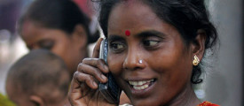 Indian woman in Kolkata with mobile phone